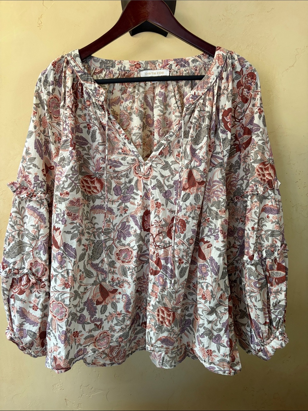 Sz L Love The Label Boho Floral Peasant Blouse in Cream & Rust